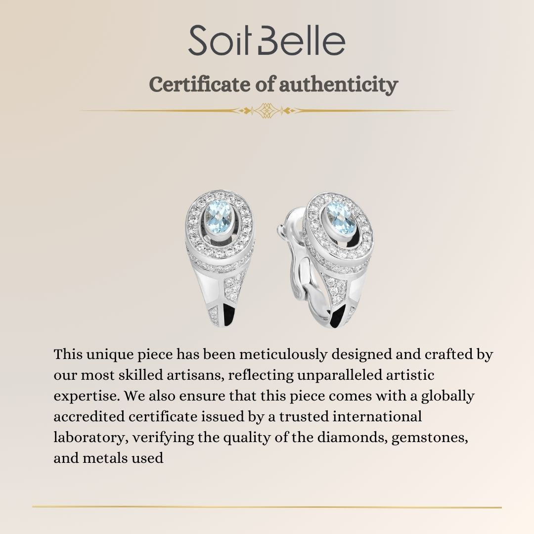 White Gold Diamond Earring natural aquamarine