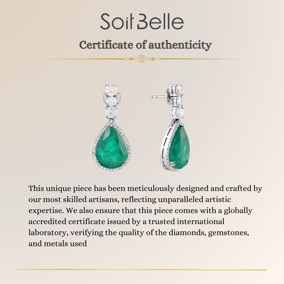 White Gold Pear Emerald &amp; Diamond Earrings