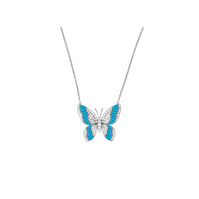 LA MINIERA white Gold Diamond butterfly with natural turquoise pendant LA MINIERA white Gold Diamond butterfly with natural turquoise pendant