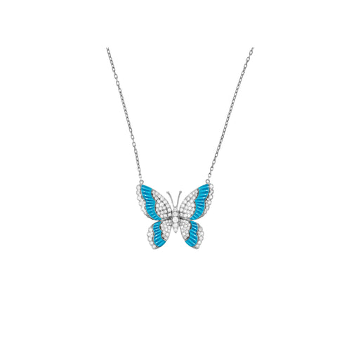 LA MINIERA white Gold Diamond butterfly with natural turquoise pendant LA MINIERA white Gold Diamond butterfly with natural turquoise pendant