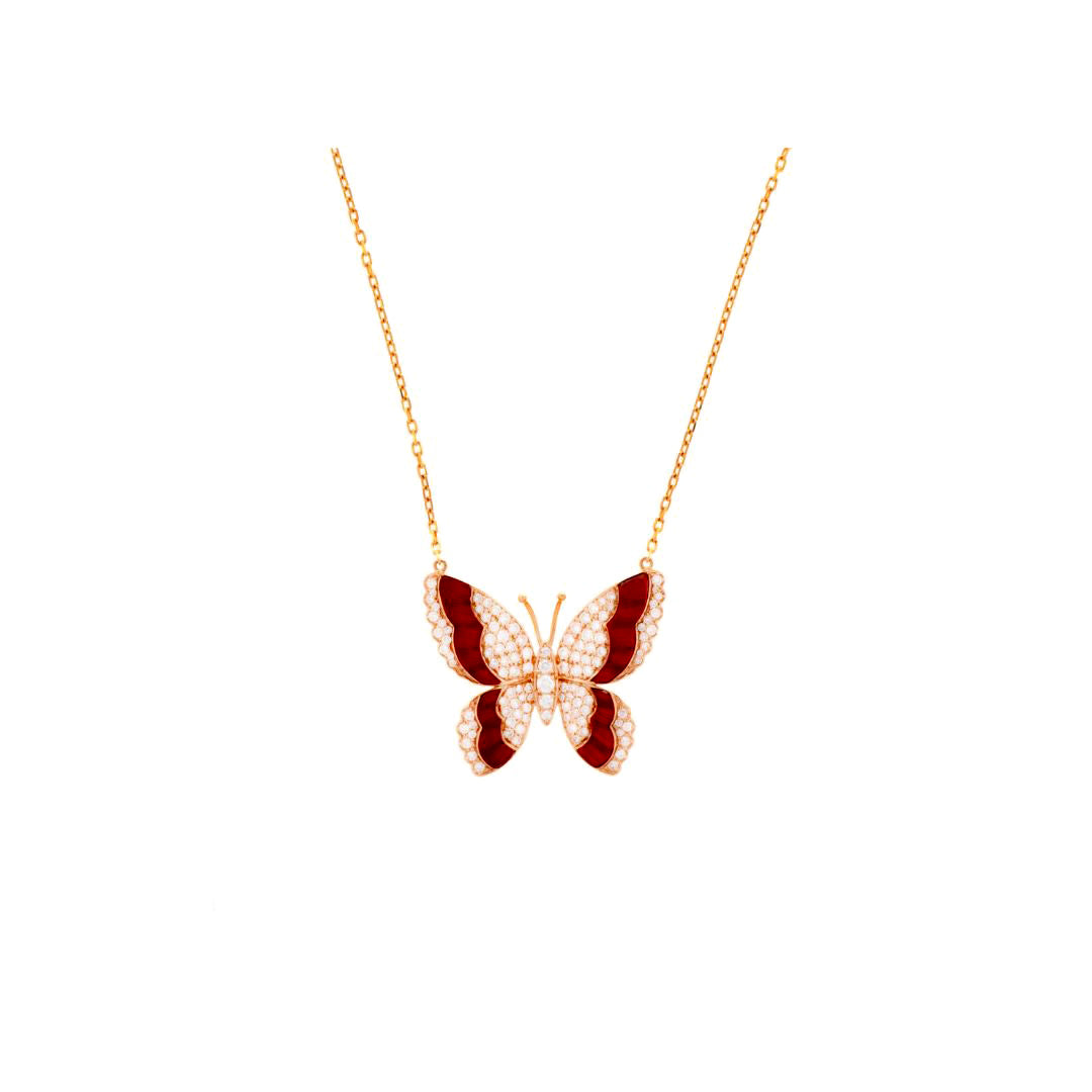 LA MINIERA Rose Gold Diamond butterfly natural carnelian pendant