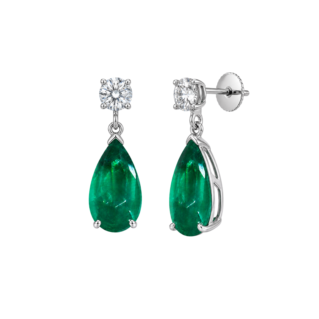 Green Emerald &amp; Diamond Earrings