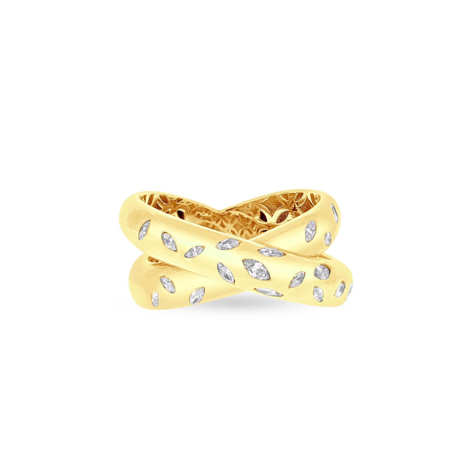 Overlapping Diamond Rings Yellow Gold Thick Overlapping Diamond Ring - soitbelle.ae