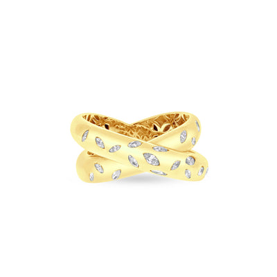  ETOILE yellow gold thick overlapping diamond ring