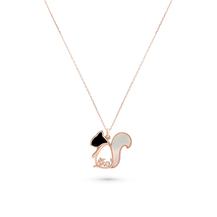 ICONS Rose Gold Diamond Squirrel Pendant White Mother of Pearl