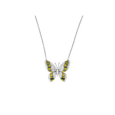  LA MINIERA white 18K gold (750/1000),Diamond Butterfly Pendant with the Warm Glow of Natural jasper with natural yellow sapphire