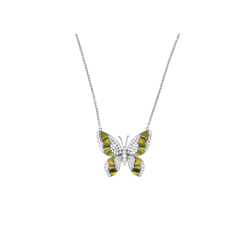  LA MINIERA white 18K gold (750/1000),Diamond Butterfly Pendant with the Warm Glow of Natural jasper with natural yellow sapphire LA MINIERA white Gold Diamond butterfly with natural jasper pendant with yellow sapphire