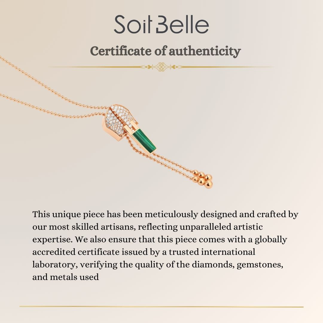 Lucien Rose Gold Diamond Zip Malachite Necklace