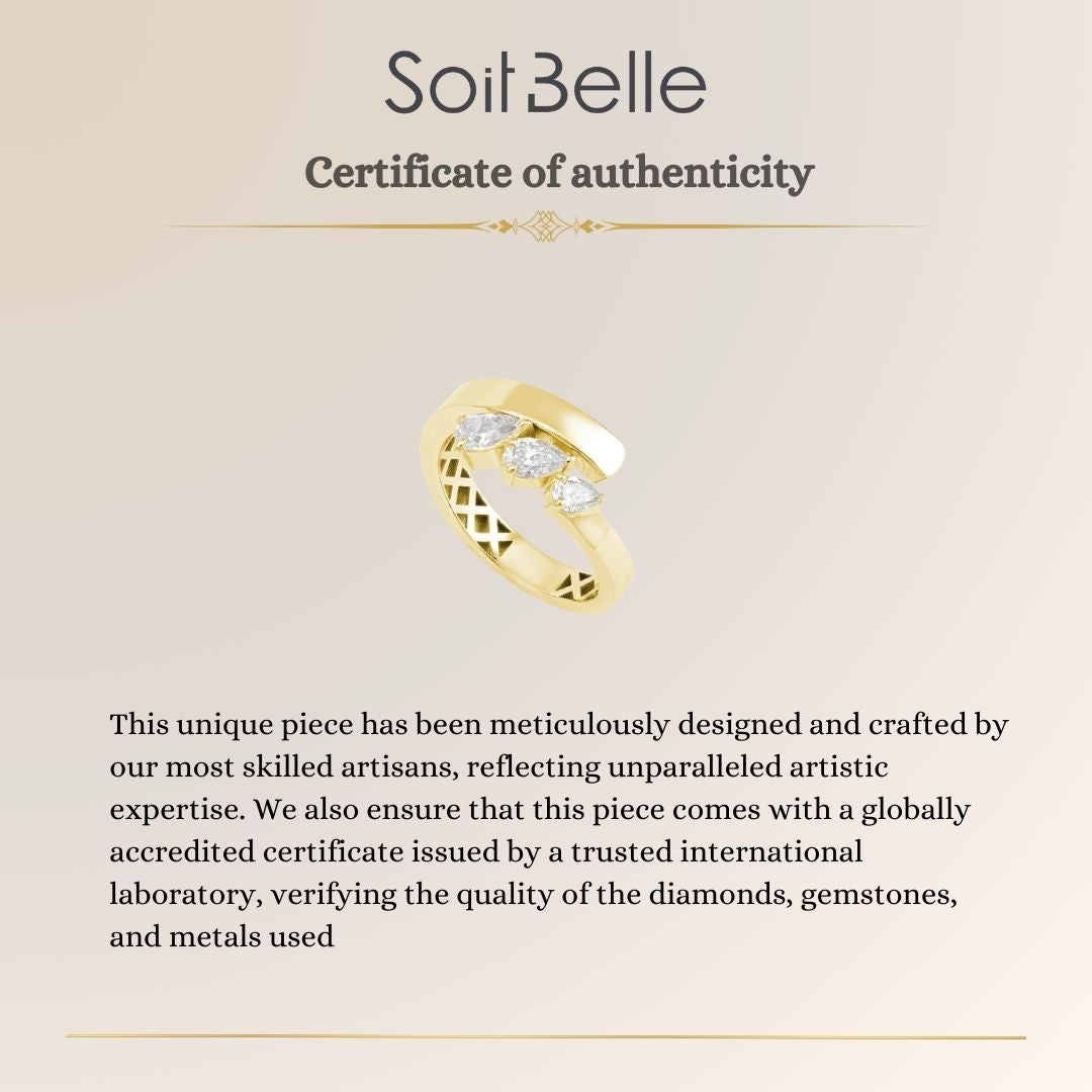 ETOILE Yellow Gold Twisted Pear Shape Diamond Ring