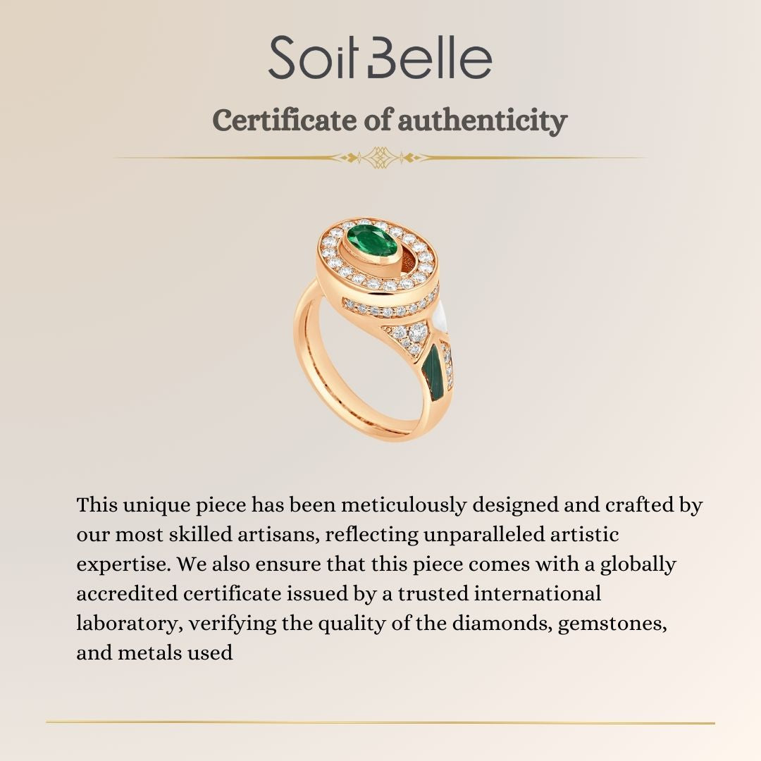 D' OPRAH Rose Gold Diamond Ring natural emerald