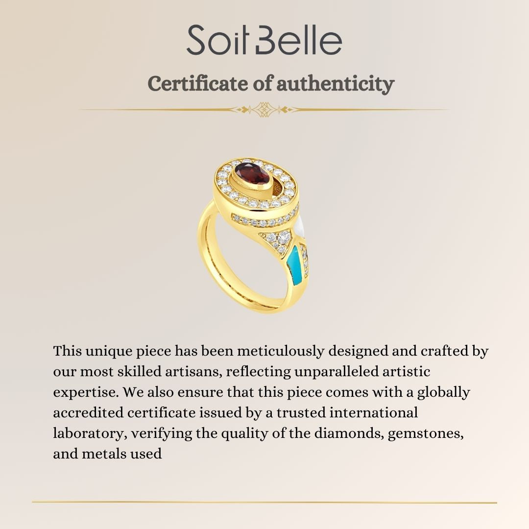 D' OPRAH  Yellow Gold Diamond Ring With natural rhodolite