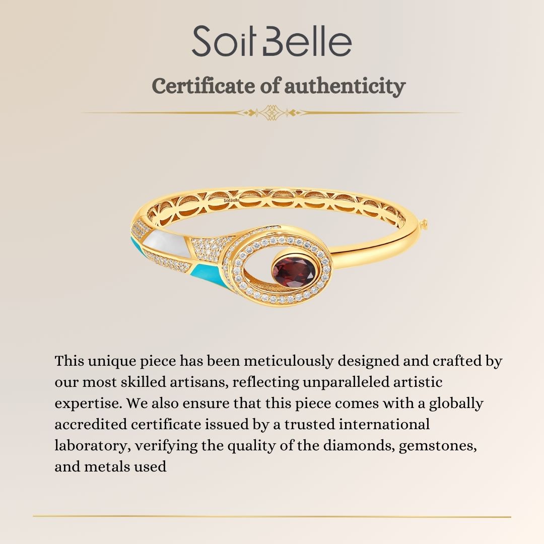 D' OPRAH Yellow Gold Diamond Bangle natural rhodolite