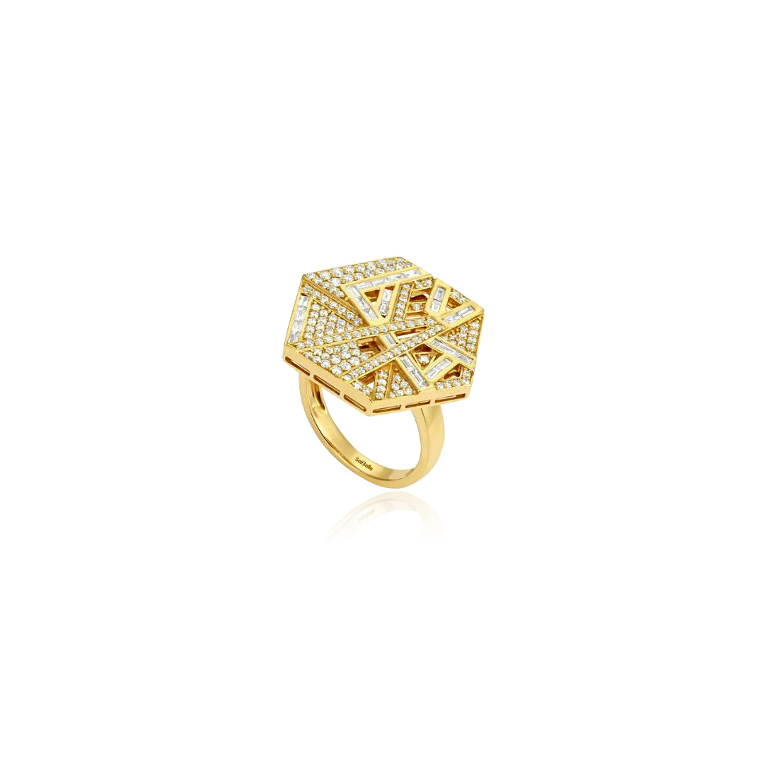 VISTA Yellow Gold Hexagon Diamond Ring