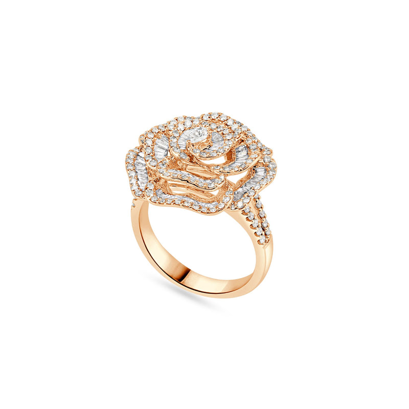 RONZA Rose Gold Flower petal diamond ring