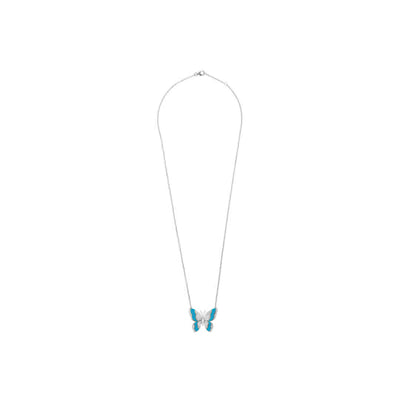 LA MINIERA white Gold Diamond butterfly with natural turquoise pendant