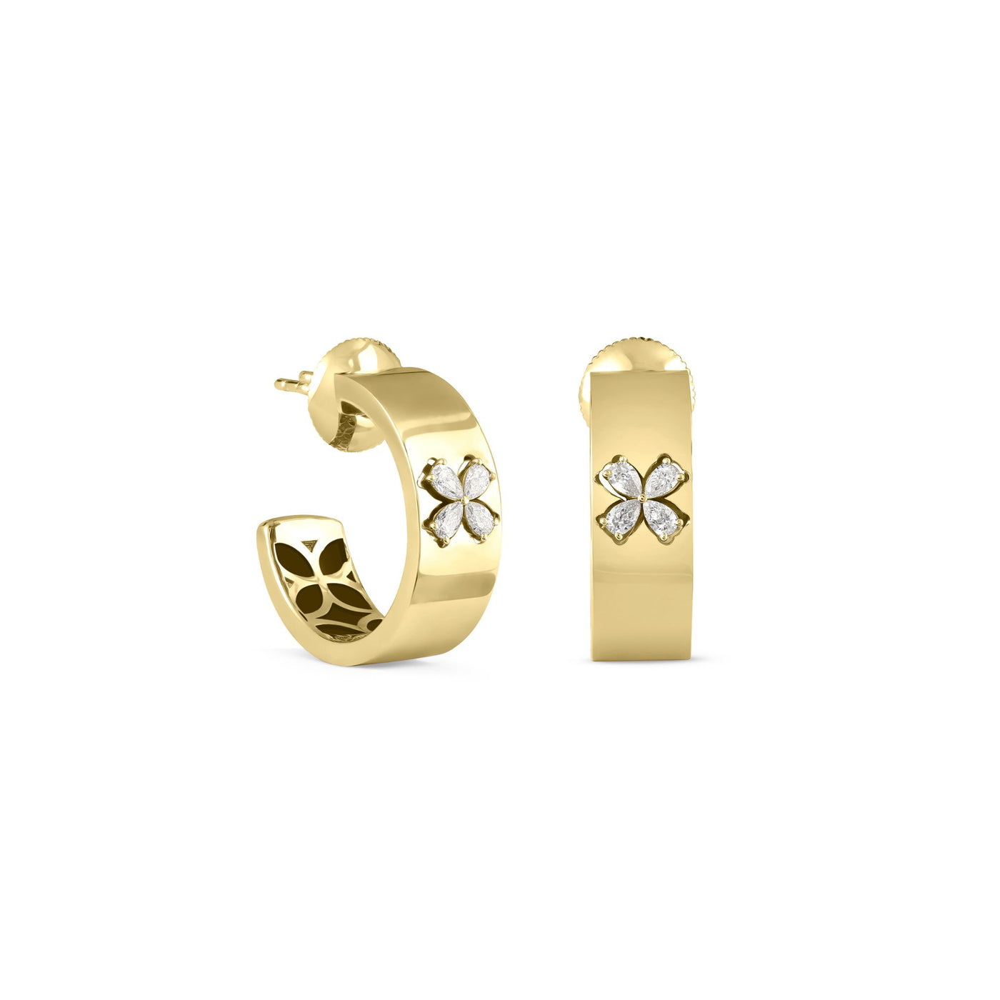 RONZA Yellow Gold Hoop Floral Diamond Earring