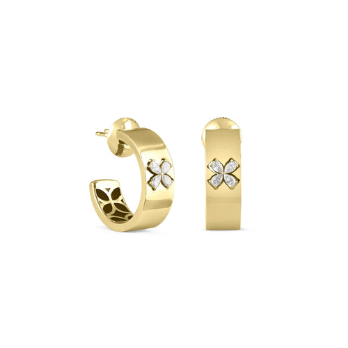 RONZA Yellow Gold Hoop Floral Diamond Earring RONZA Yellow Gold Hoop Floral Diamond Earrings