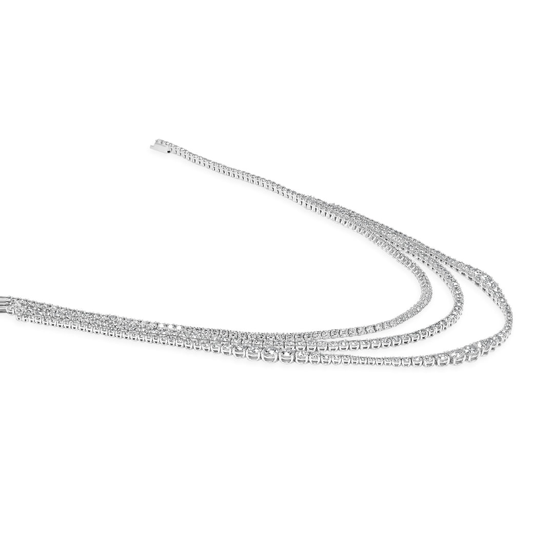 3-layer round-cut diamond tennis necklace in 18K gold