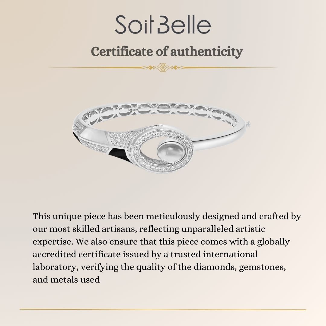 D' OPRAH white Gold Diamond Bangle natural moon stone