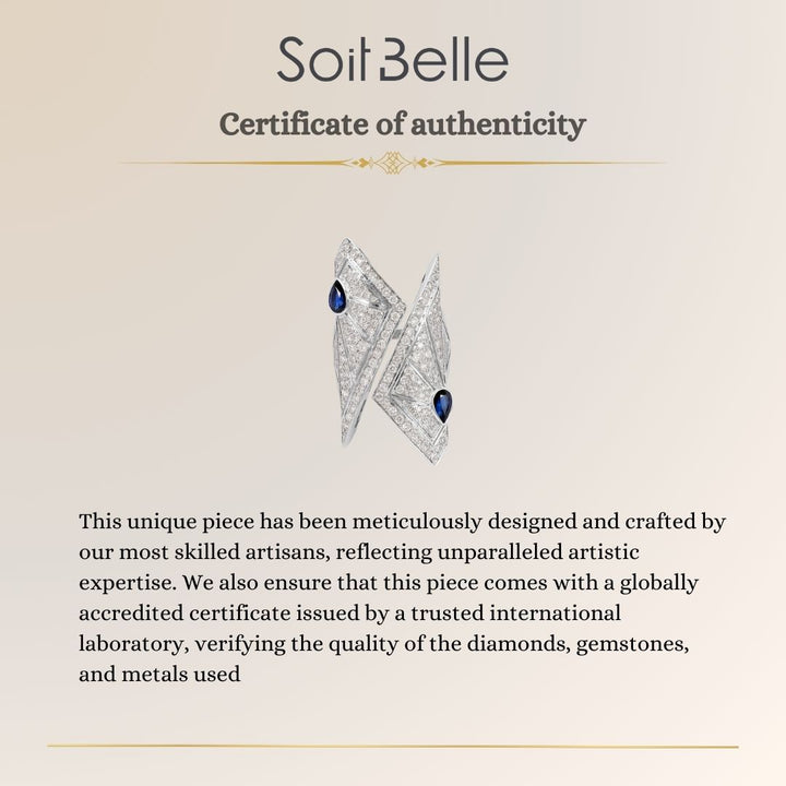 VISTA White Gold Pointed Diamond Ring With Natural Sapphire