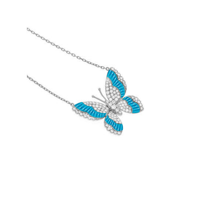 LA MINIERA white Gold Diamond butterfly with natural turquoise pendant