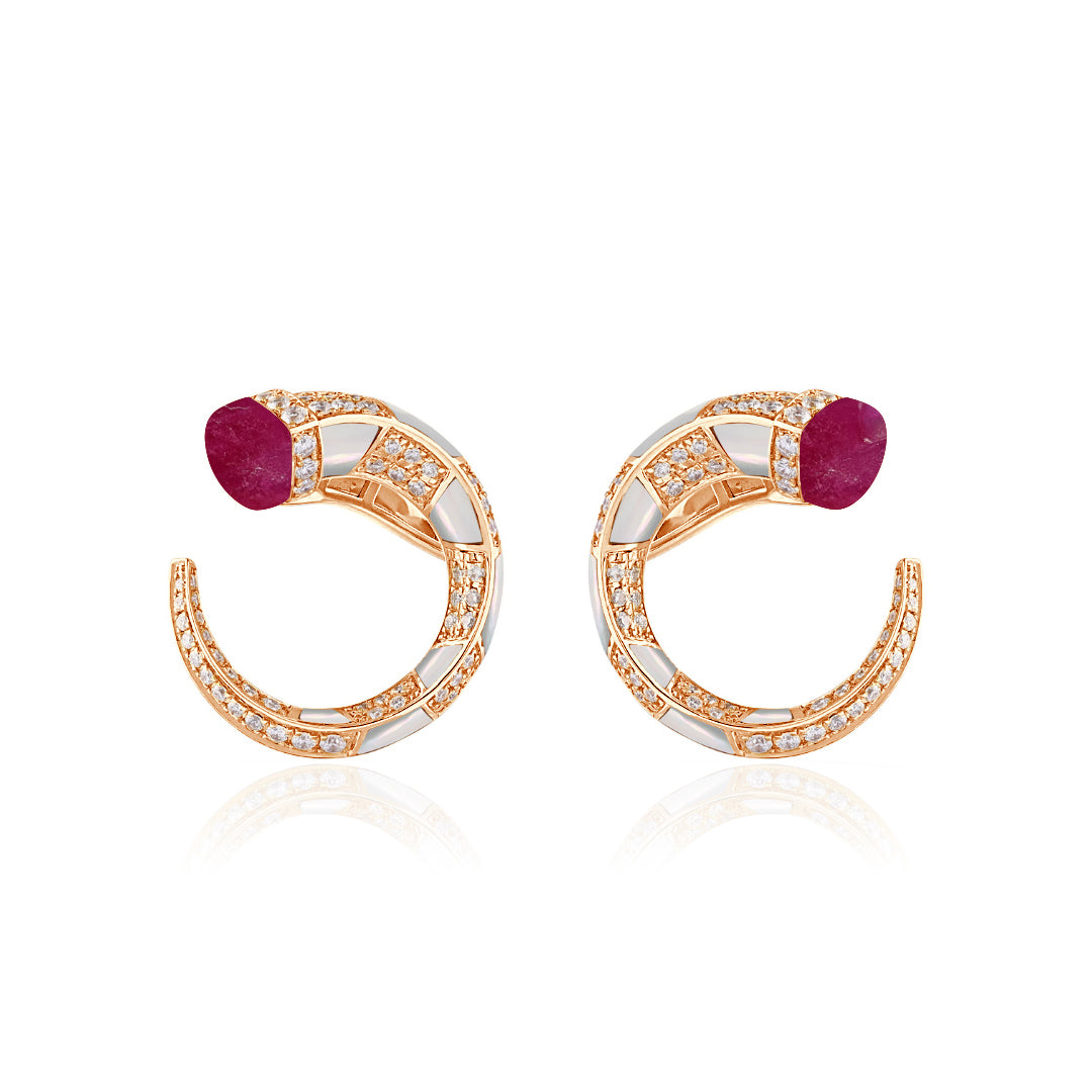 ARTISTRY Rose Gold Diamond Earring with Natural Ruby