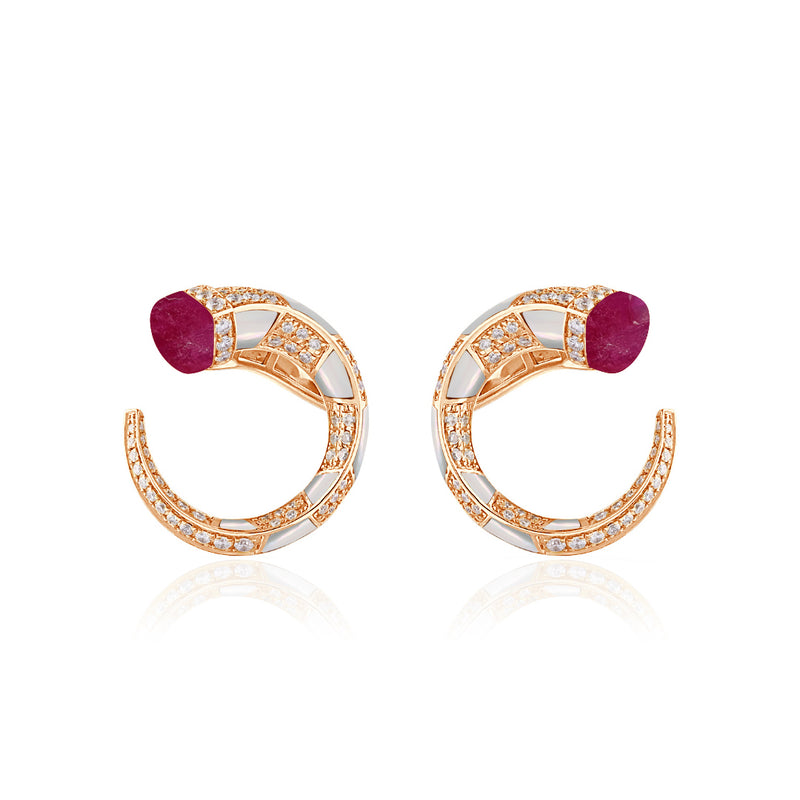 ARTISTRY Rose Gold Diamond Earring with Natural Ruby