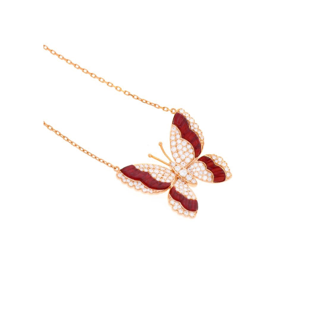 LA MINIERA Rose Gold Diamond butterfly natural carnelian pendant