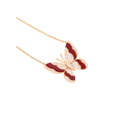 LA MINIERA Rose Gold Diamond butterfly natural carnelian pendant