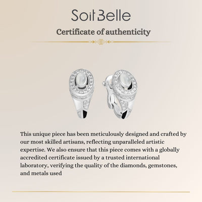 D' OPRAH White Gold Diamond Earring natural Moon Stone