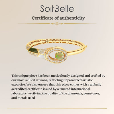 D' OPRAH Yellow Gold Diamond Bangle with Opal Stone