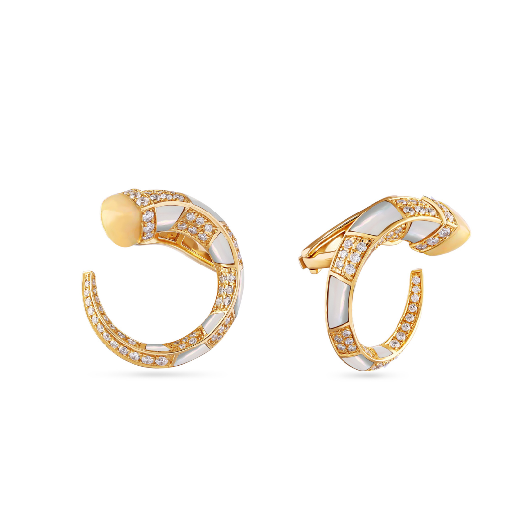 Soit Belle Signature Yellow Gold Diamond Earring with Natural Opal
