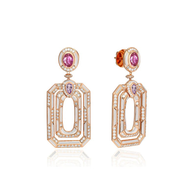 D' OPRAH Rose Gold Diamond Earrings amethyst Pink sapphire Natural Stones