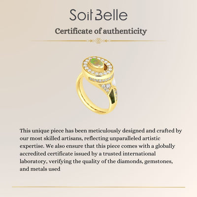 D' OPRAH Yellow Gold Diamond Ring natural Opal