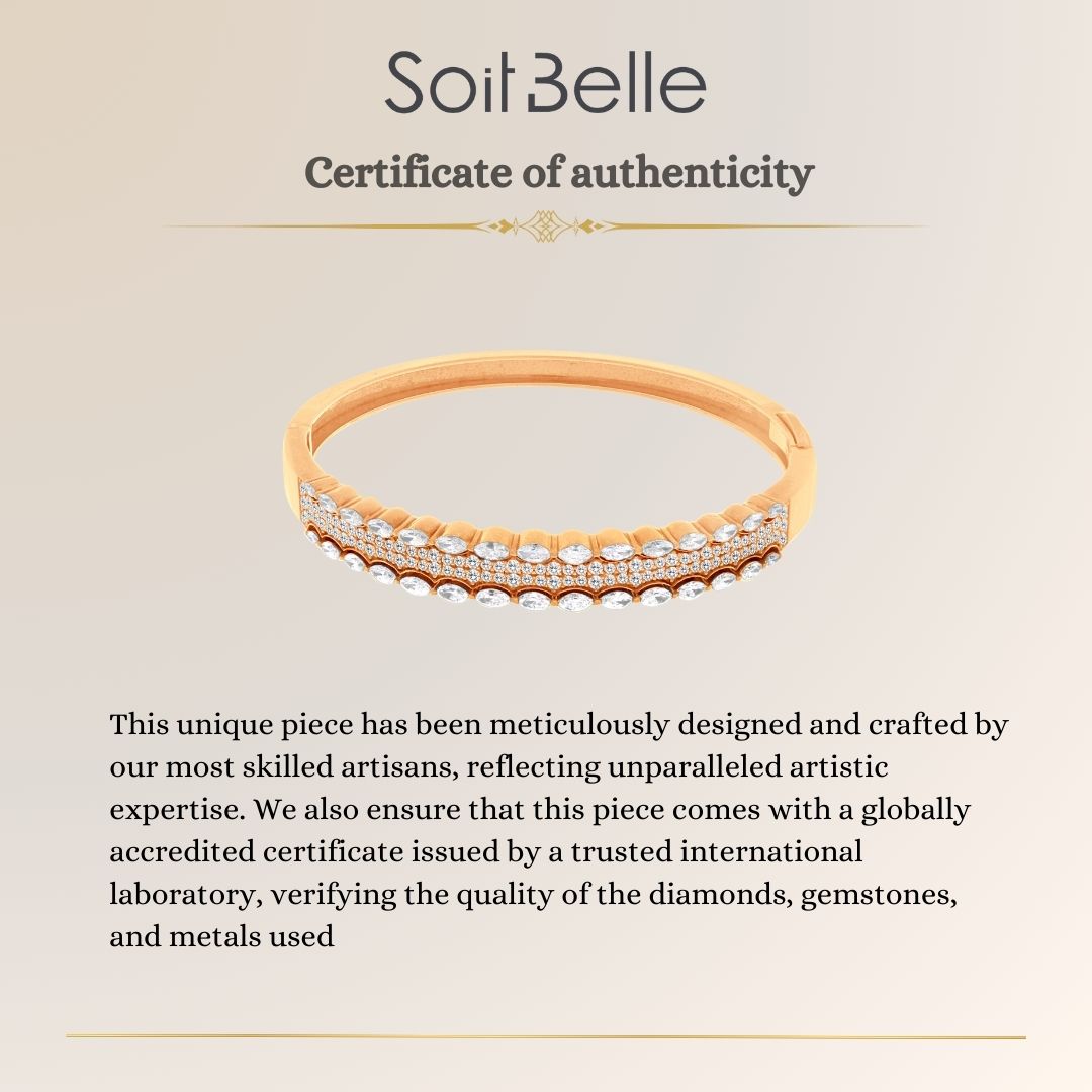 ETOILE Yellow Gold Diamond Bangle With 2 line of marquise and Round Diamonds