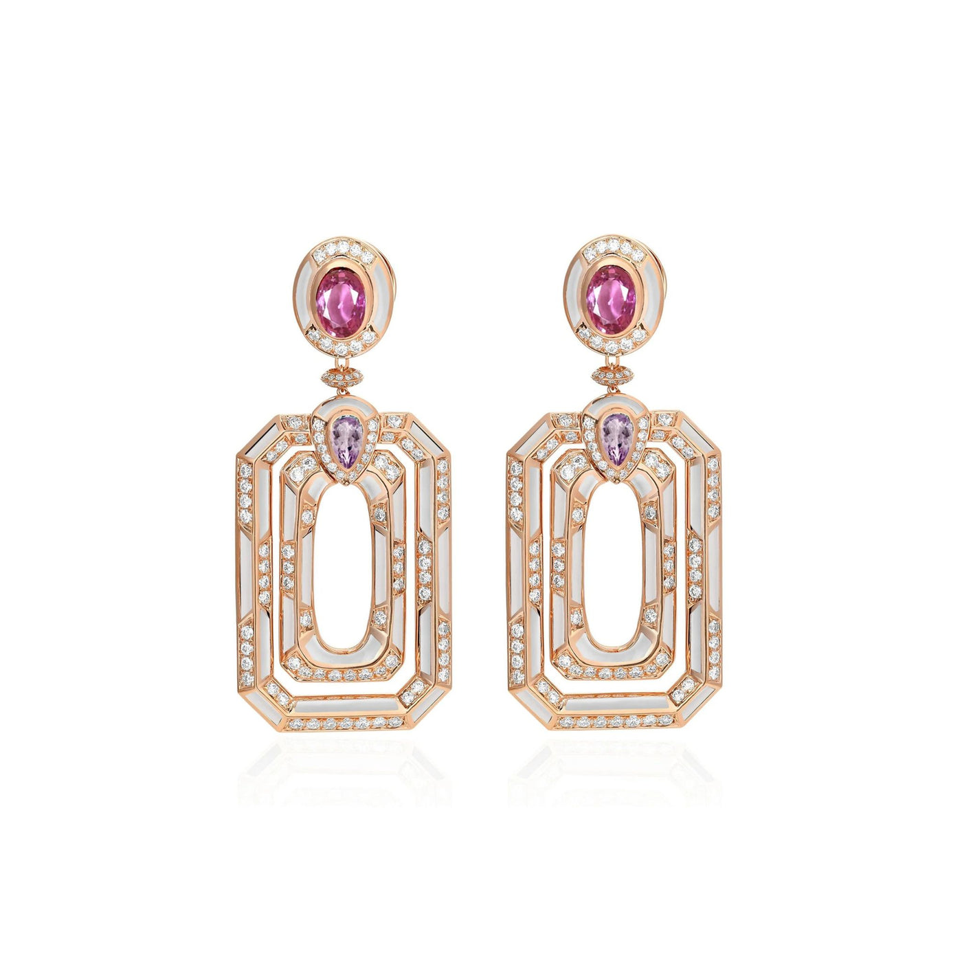 D' OPRAH Rose Gold Diamond Earrings amethyst Pink sapphire Natural Stones