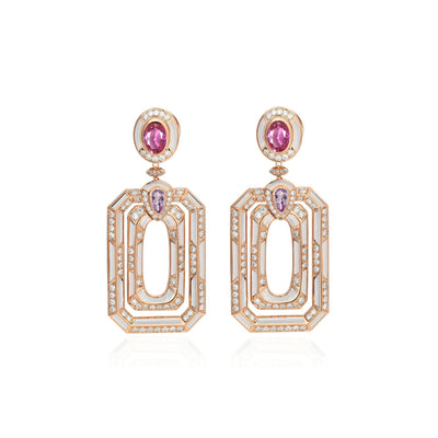 D' OPRAH Rose Gold Diamond Earrings amethyst Pink sapphire Natural Stones