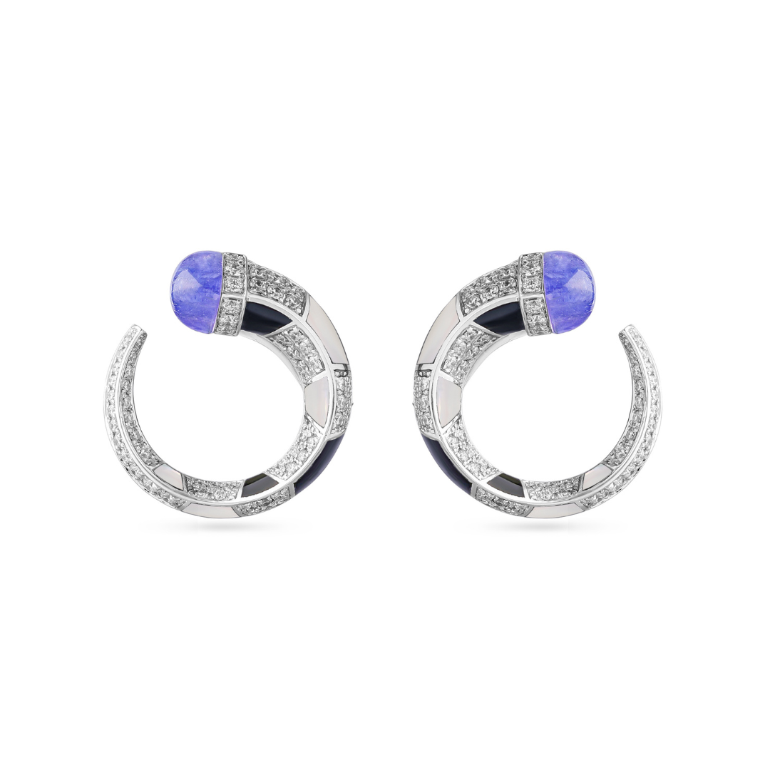 Soit Belle Signature White Gold Diamond Earring with Natural Tanzanite