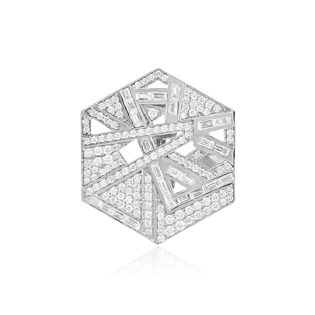 VISTA White Gold Hexagon  Diamond Earrings Medium