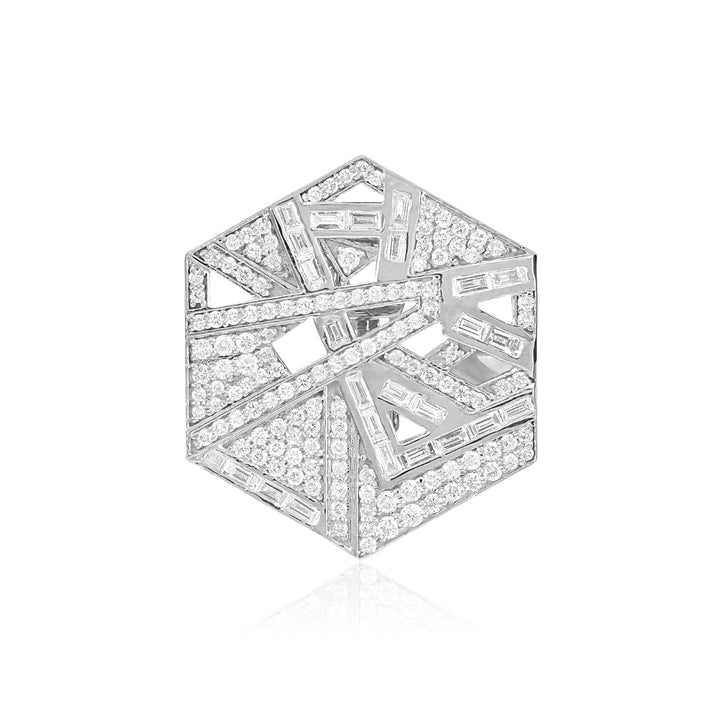 VISTA White Gold Hexagon  Diamond Earrings Medium