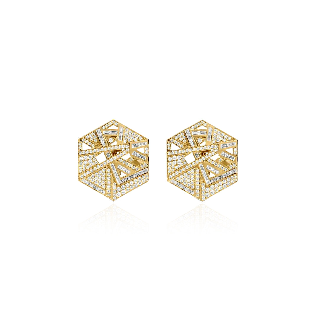 VISTA Yellow Gold Hexagon Diamond Earrings