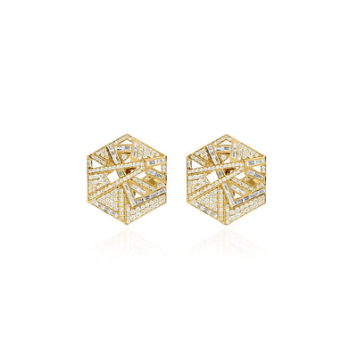 VISTA Yellow Gold Hexagon Diamond Earrings