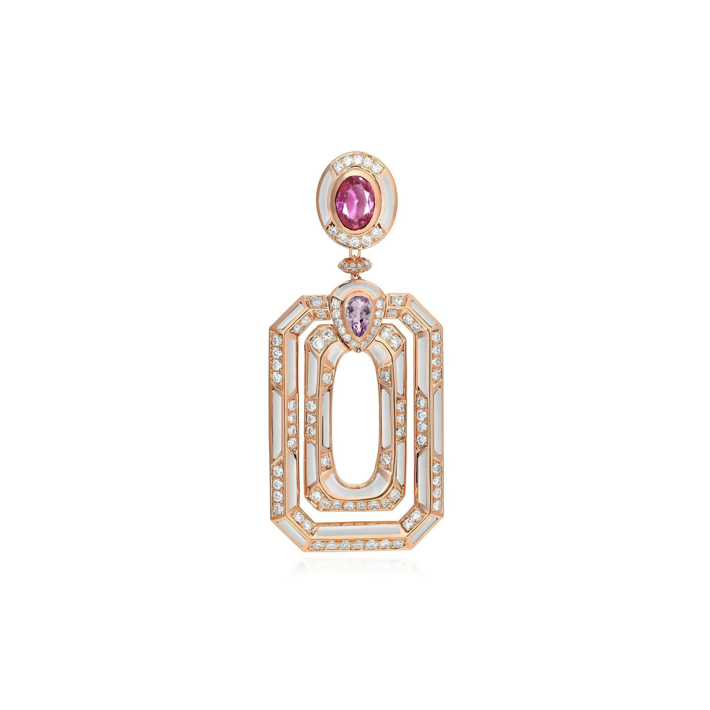 D' OPRAH Rose Gold Diamond Earrings amethyst Pink sapphire Natural Stones