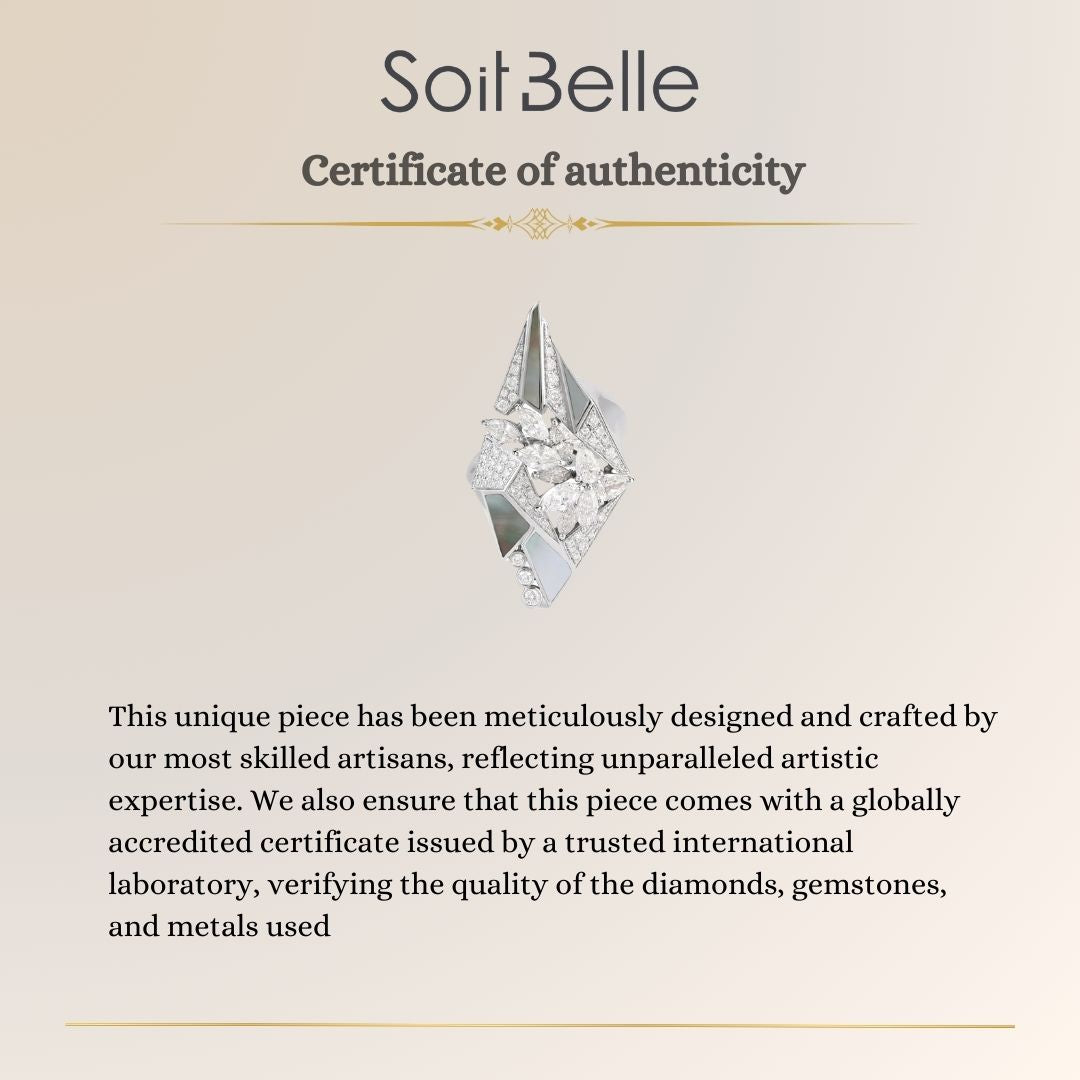 VISTA White Gold Diamond Geometric Ring With Mother of Pearl