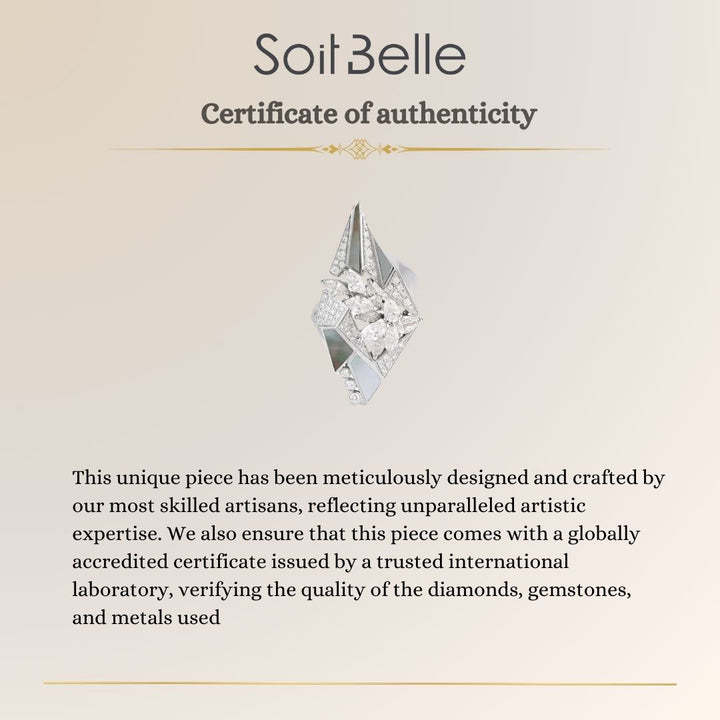VISTA White Gold Diamond Geometric Ring With Mother of Pearl