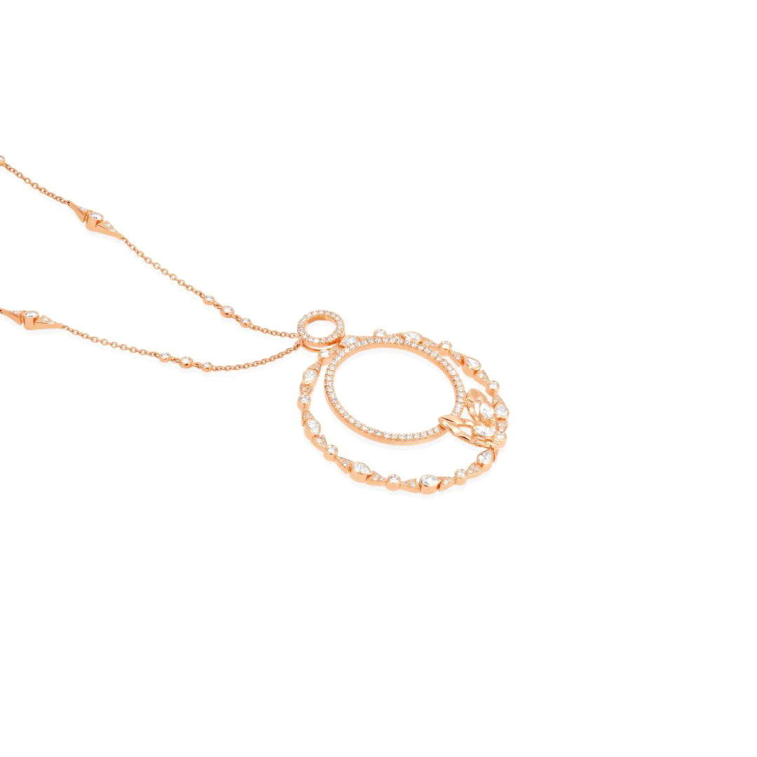 RONZA Rose Gold Double Circle Diamond Pendant