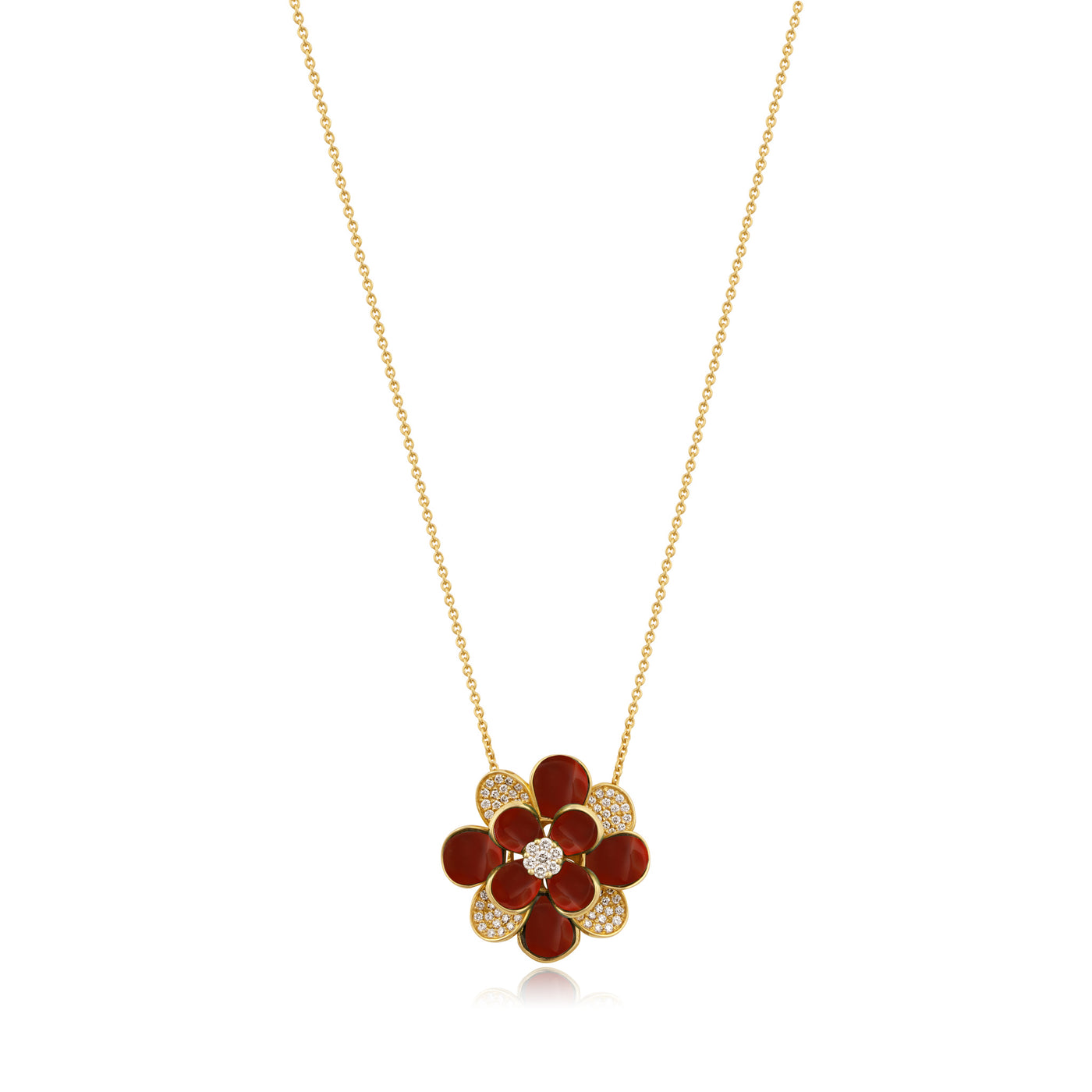 RONZA Yellow Gold Diamond Pendant with Red Agate