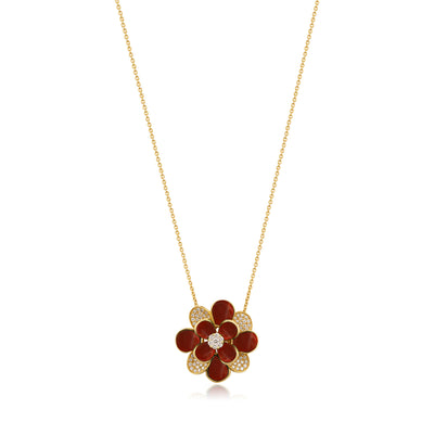  RONZA Yellow Gold Diamond Pendant with Red Agate