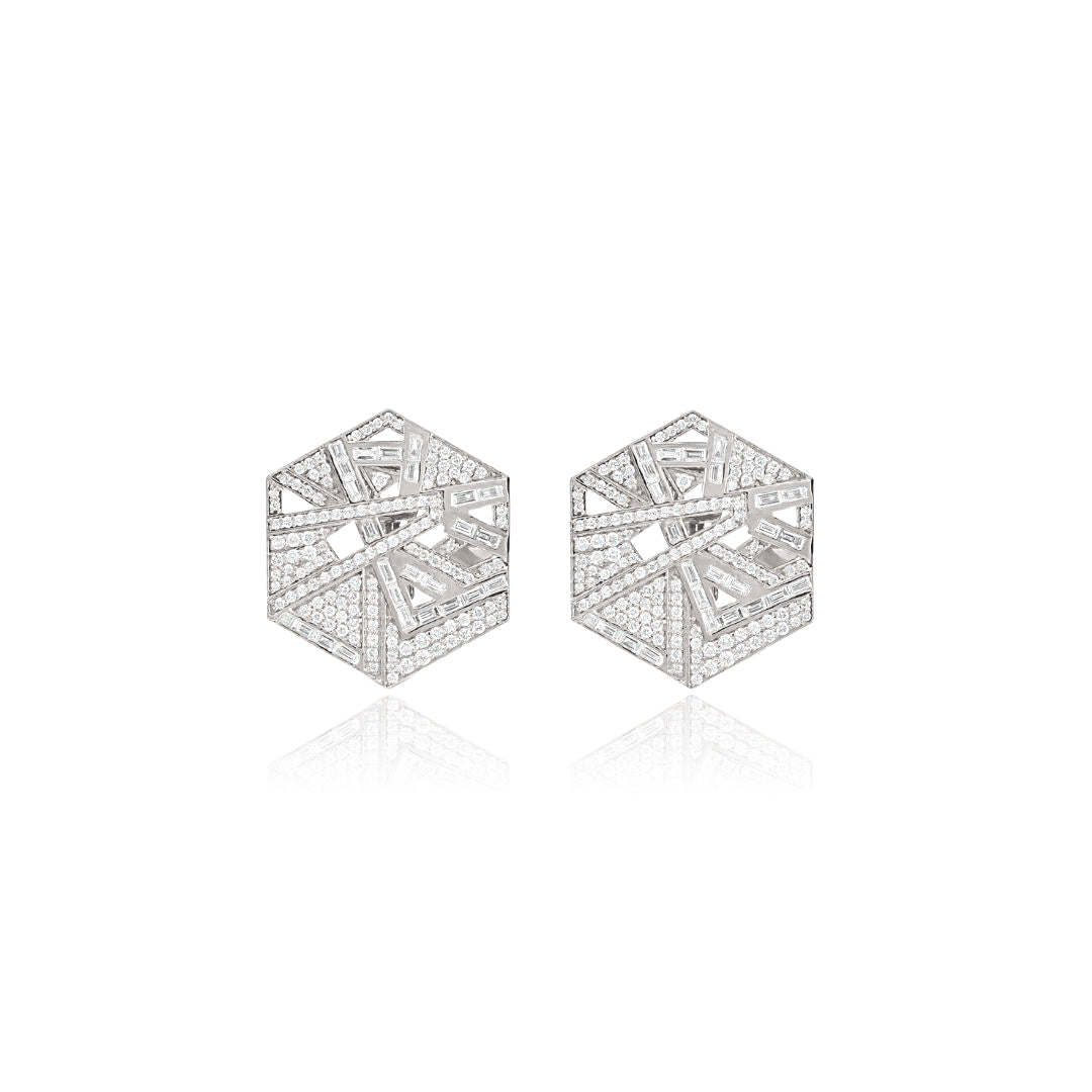 VISTA White Gold Hexagon  Diamond Earrings Medium