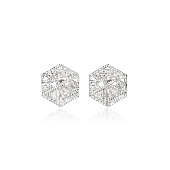 VISTA White Gold Hexagon  Diamond Earrings Medium